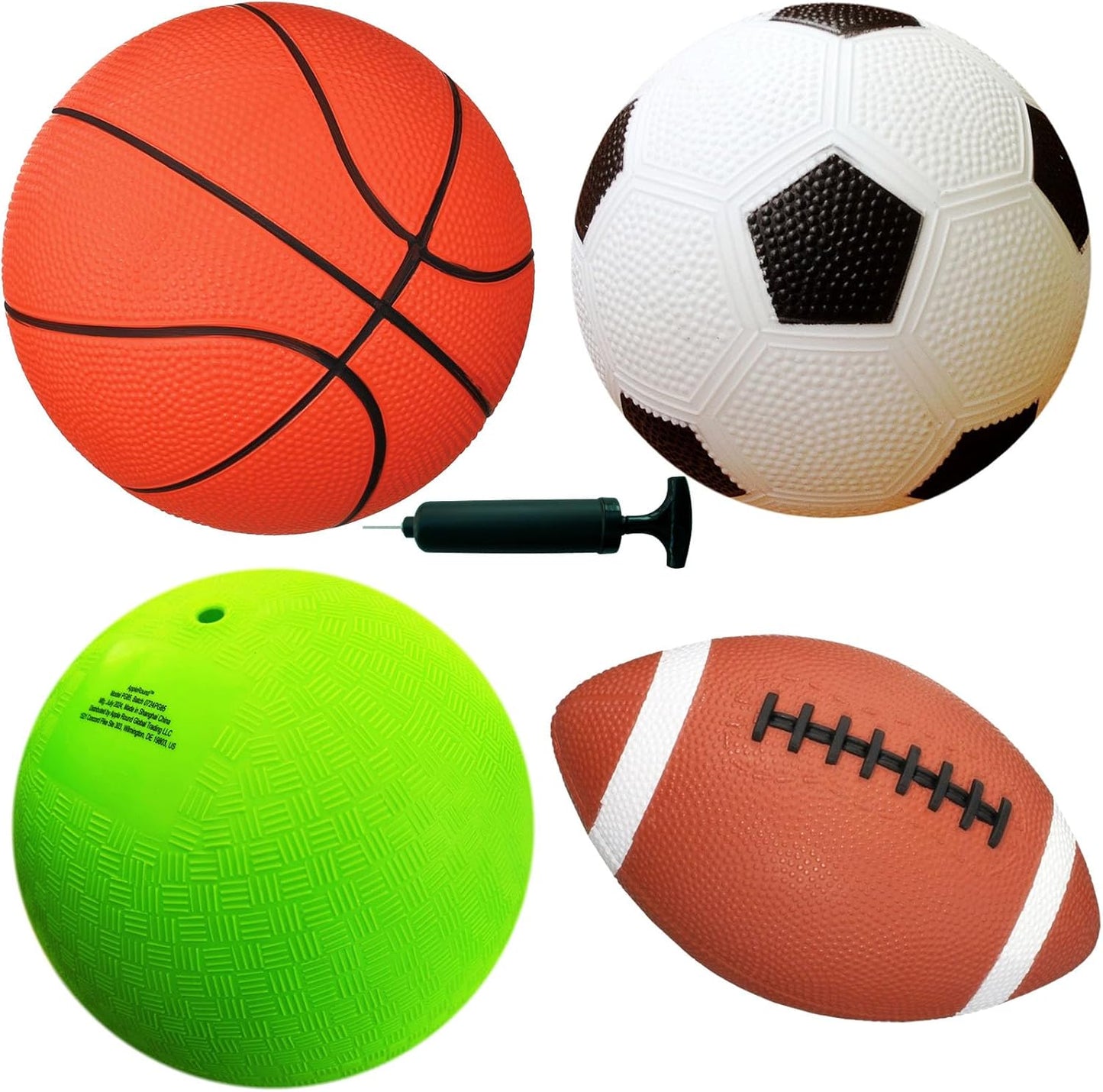 4-Pack Sports Balls for Toddlers & Kids with Pump  5-Inch Soccer Ball Basketball Playground Ball & 6.5-Inch Football