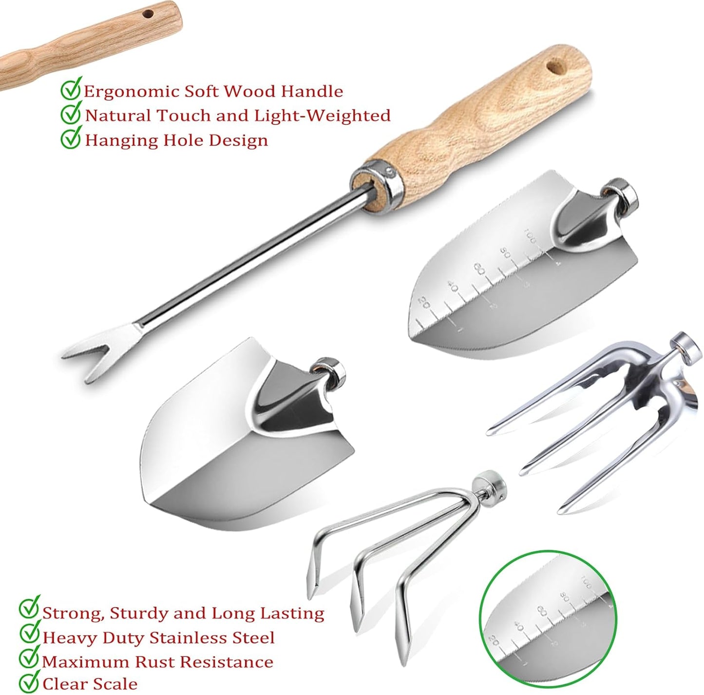 14 PCS Garden Tool Set with Soil Moisture Meter Stainless Stell Heavy Duty Gardening Hand Tools
