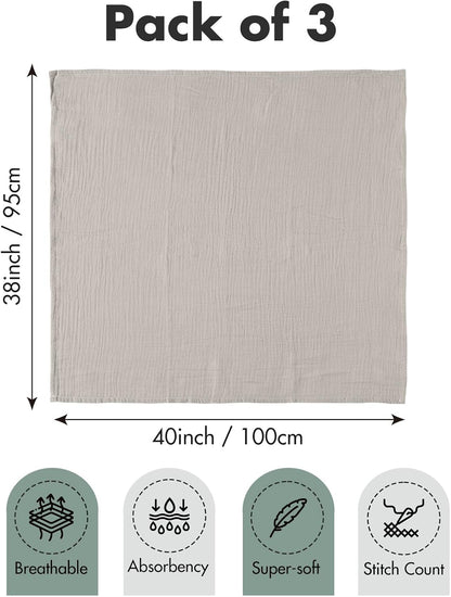 3 Pack Breathable Soft Receiving Blanket Large 38 x 40 inches Swaddle Wrap Burping Clothes