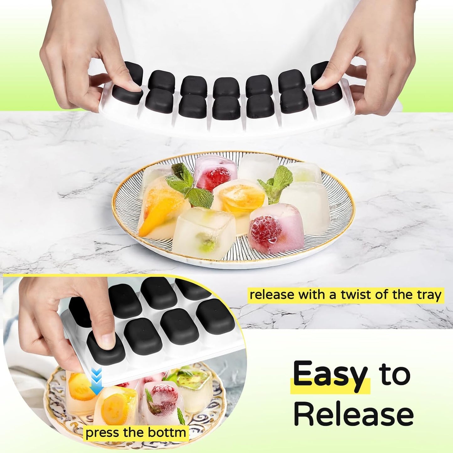 5 Pack Stackable Silicone Ice Cube Trays with Lid Easy Release Reusable Ice Tray, BPA-Free Rectangular Ice Cube