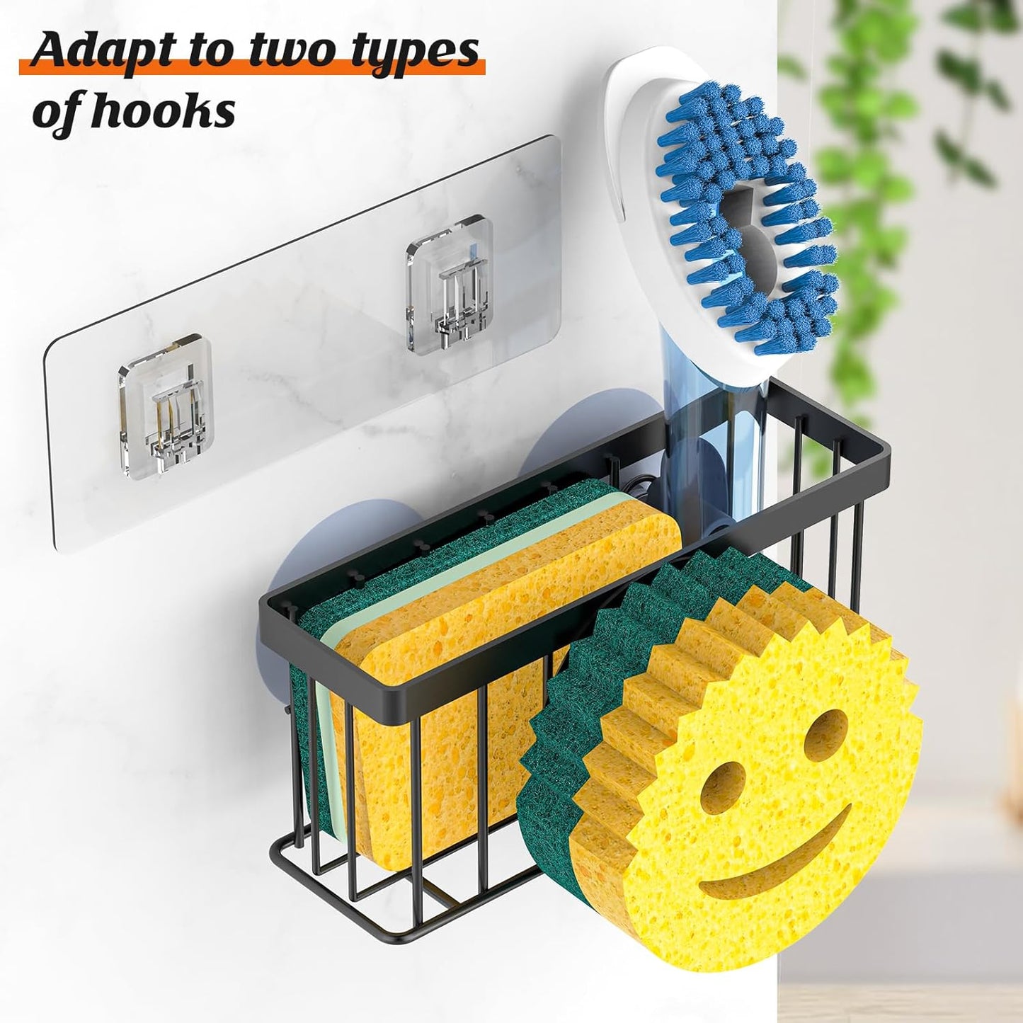 Sponge Holder Smiley Face Sink Caddy for kitchen Sink Kitchen Organizer Sponge Holder with 2 PCS Suction Cups