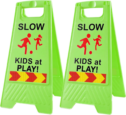 2 Pack Kids at Play Signs for Street Double-Sided Text and Graphics with Reflective Tape Children at Play Safety Sign
