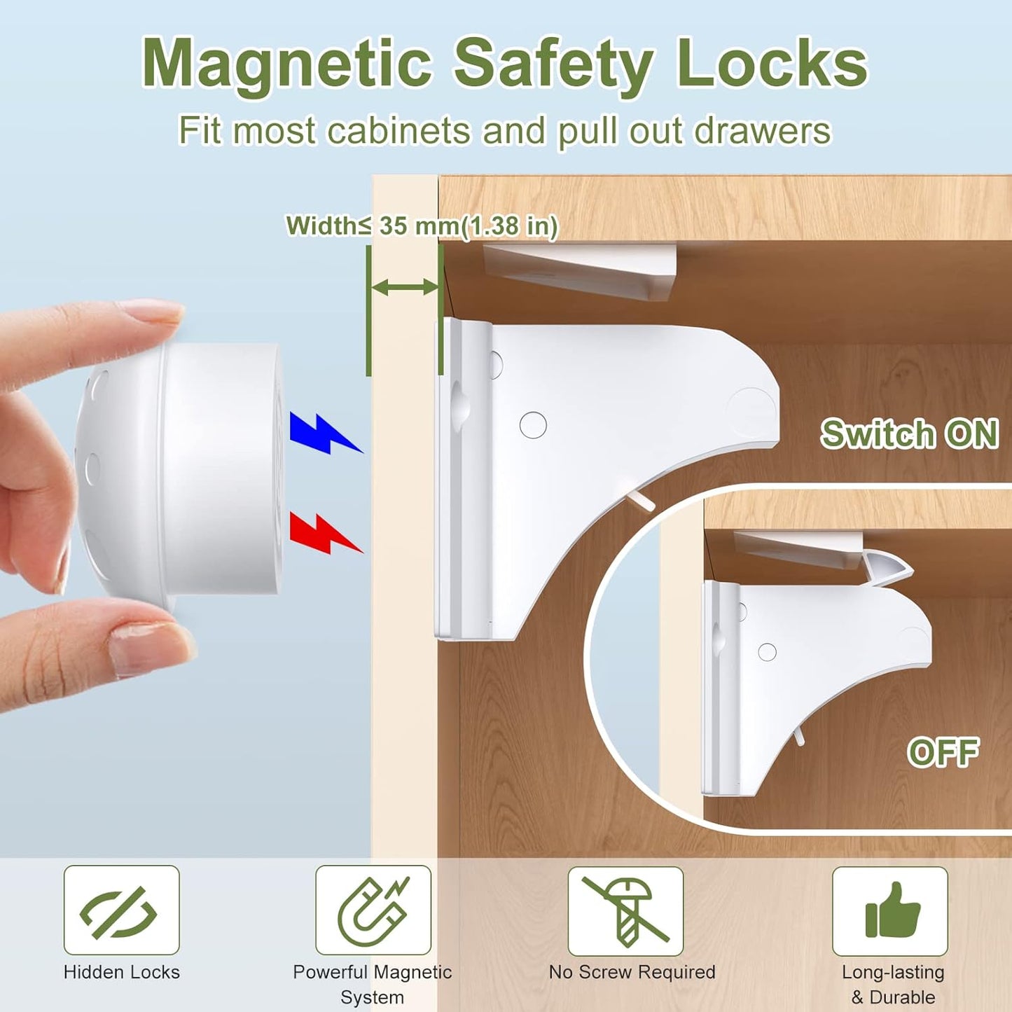 Magnetic Cabinet Locks 4 Pack-AOSITE Baby Proofing Magnetic Drawer Locks for Kitchen with Adhesive No Drilling or Screws Fixed