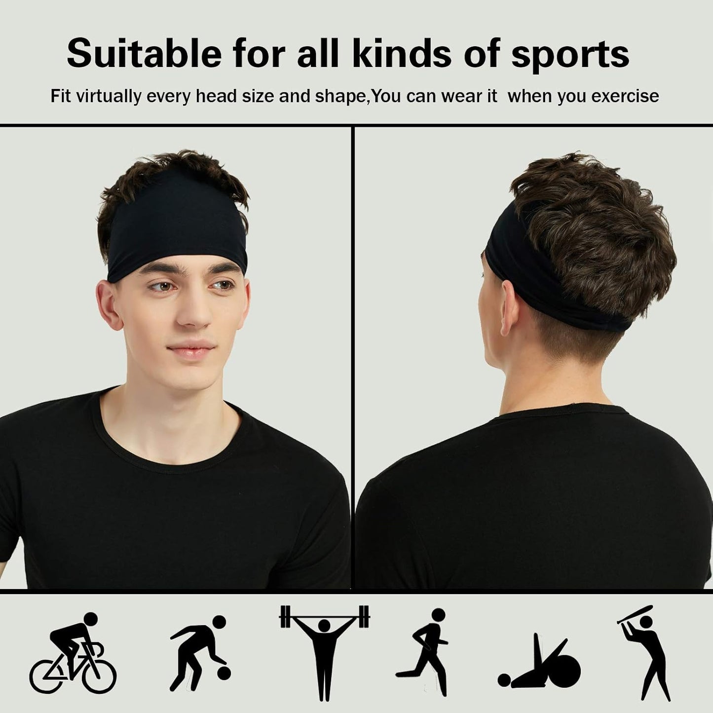 5 Pack Moisture Wicking Workout Headband Sweatband Headbands for Running Cycling Football