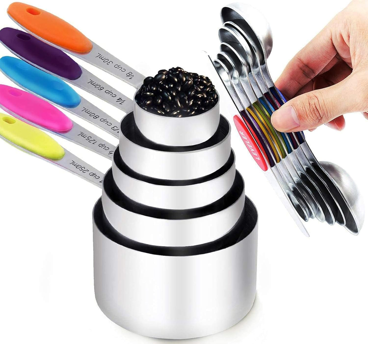 Measuring cups and magnetic measuring spoons set stainless steel measuring cups 6 double-sided