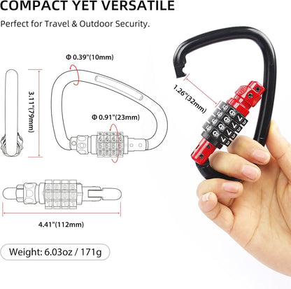 Large Carabiner Locking Clip D Ring Hook with Retractable Cable Travel Lock for Motorcycle Helmet Bike
