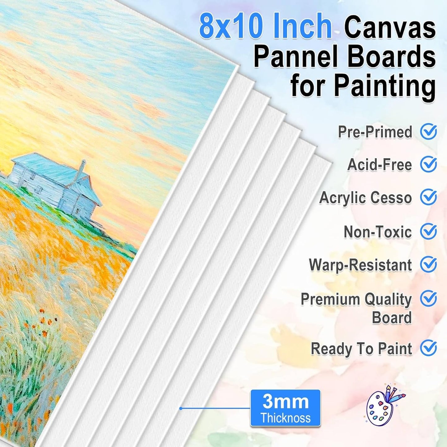 150pcs Painting Supplies Kit for Adults 8 * 10In Canvas Boards with Easel Stand 12 Colors Acrylic Paint Set