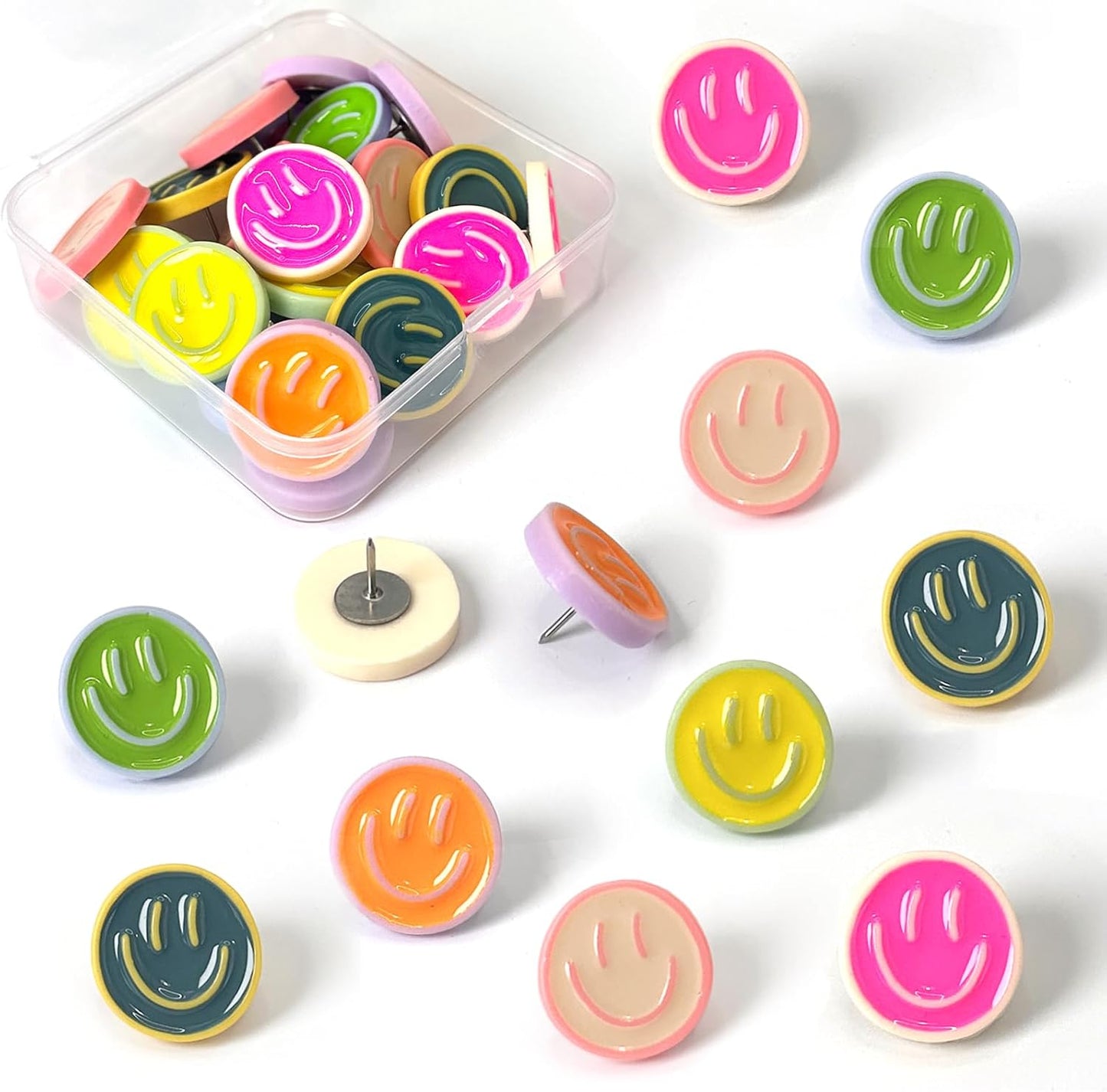 24 Smiley Face Decorative Push Pins Cute Bulletin Board Push Pins Thumbtacks for Cork Boards