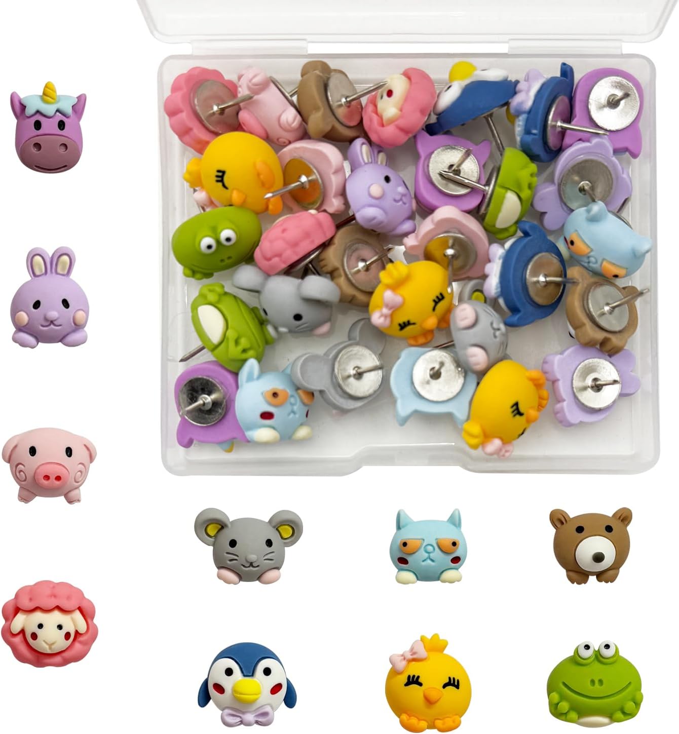 30 Pcs Animal Push Pins Decorative Push Pins Cute Animal Thumbtack for for Cork Board Photo Wall