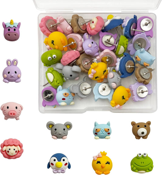 30 Pcs Animal Push Pins Decorative Push Pins Cute Animal Thumbtack for for Cork Board Photo Wall
