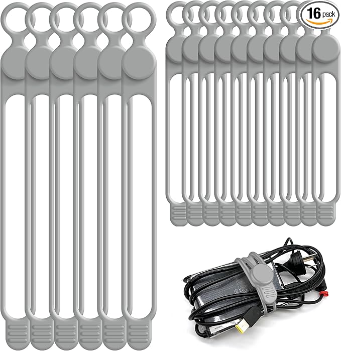 Silicone Cable Ties Cord Organizer for Cable Management 16PCS 4.2" and 7.1" Reusable Cable Organizer
