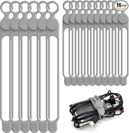 Silicone Cable Ties Cord Organizer for Cable Management 16PCS 4.2" and 7.1" Reusable Cable Organizer