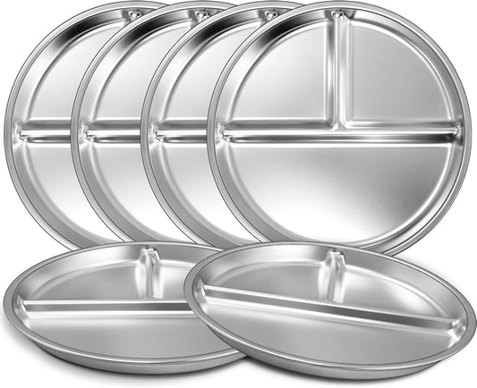Set of 6, 9" Portion Control Plates Divided Plate for Adults Kids Balance Lunch Non Slip Unbreakable