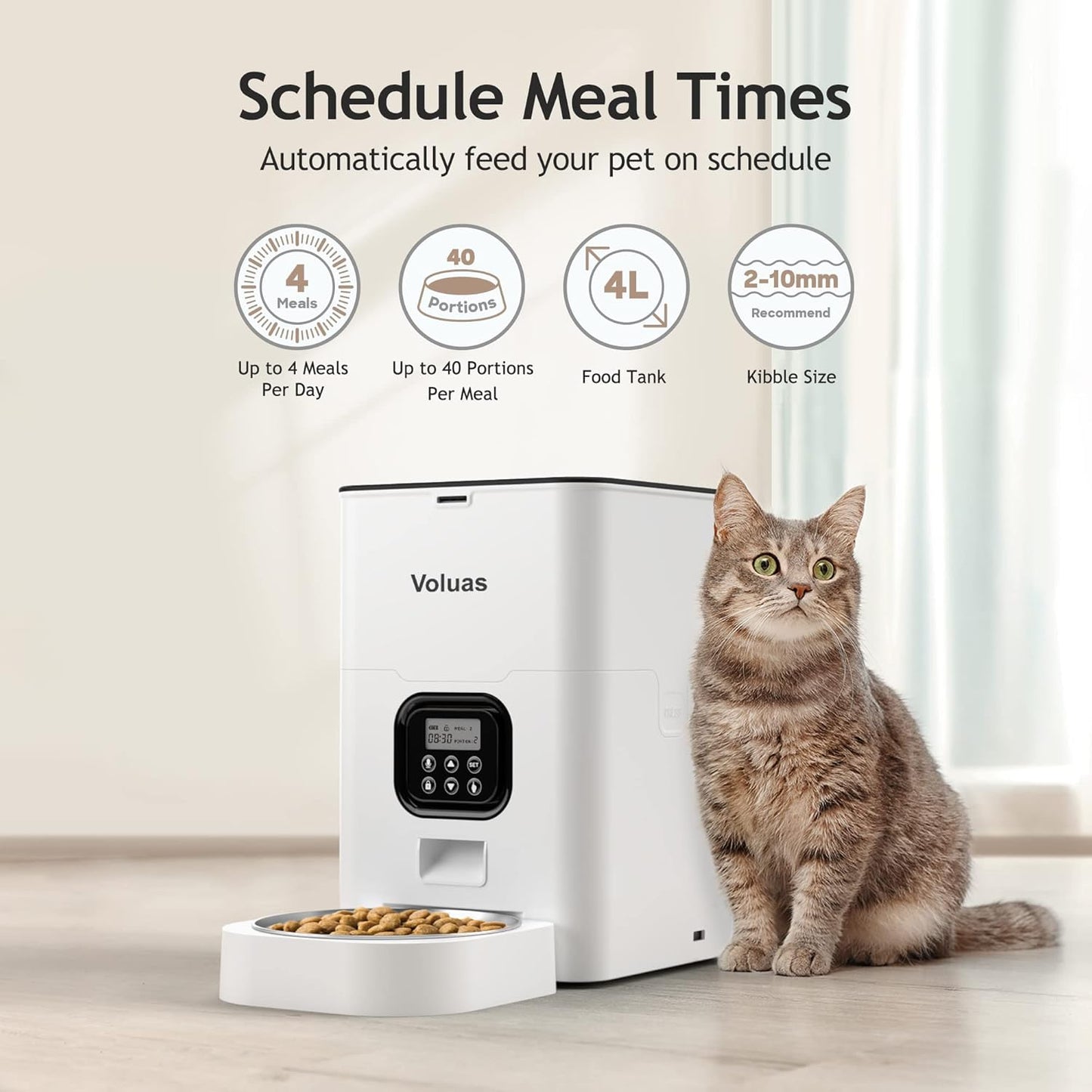 Automatic Cat Feeders Timed Pet Feeder for Cats and Dogs with Dry Food Dispenser, Desiccant Bag