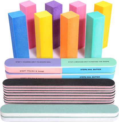 20PCS Nail File Kit Rectangular Nail Buffer Block & 100/180 Grit 7 Way Nail File