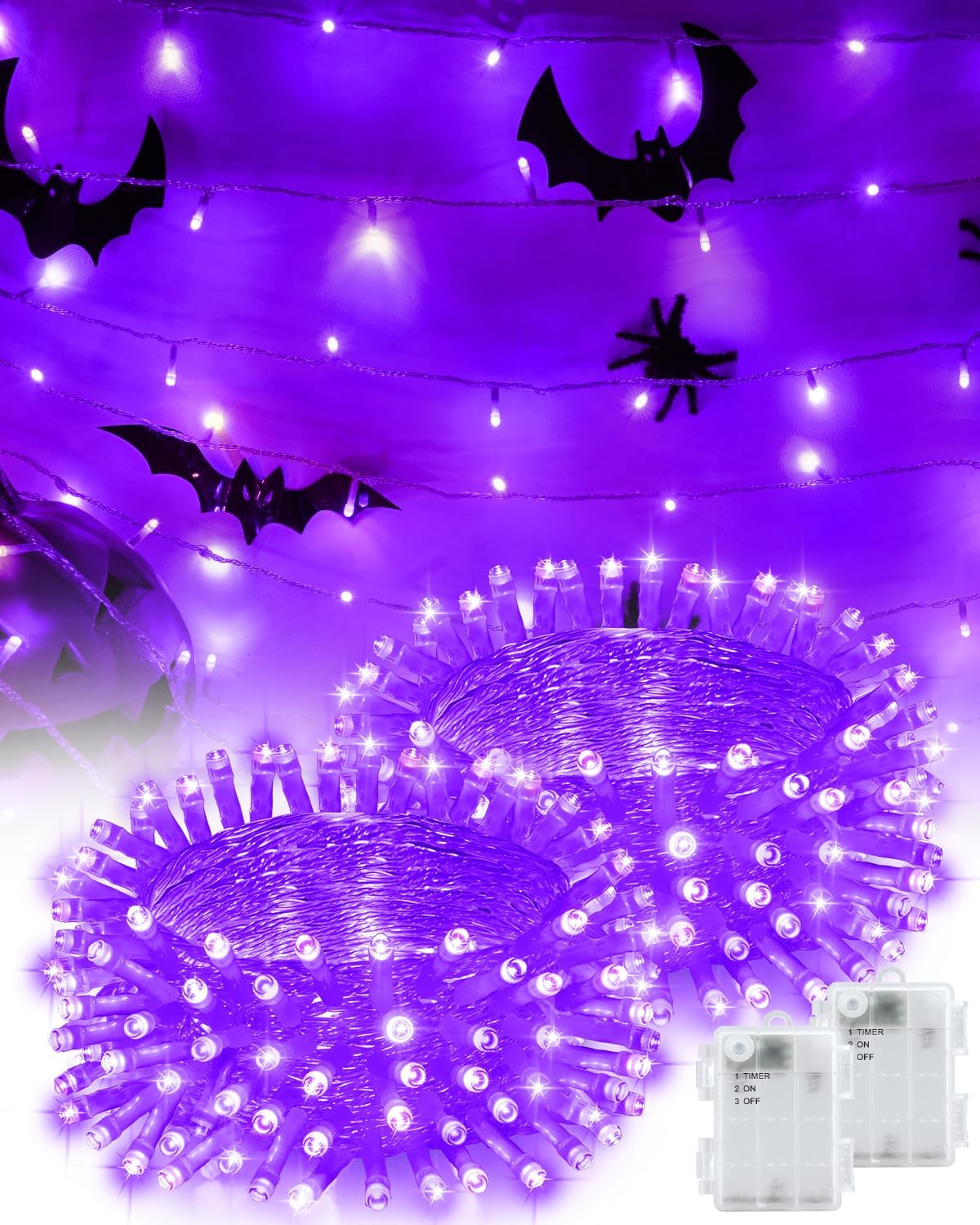 String Lights Battery Operated Purple Fairy Lights with Timer Waterproof 16.4ft 50 LED