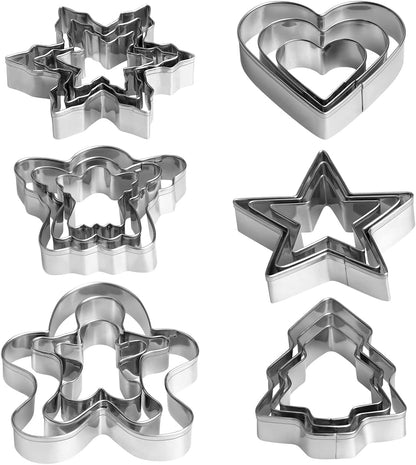 18 Piece Gingerbread Man Snowflake Tree, Heart, Star, Angel Shapes for Holiday Winter Baking