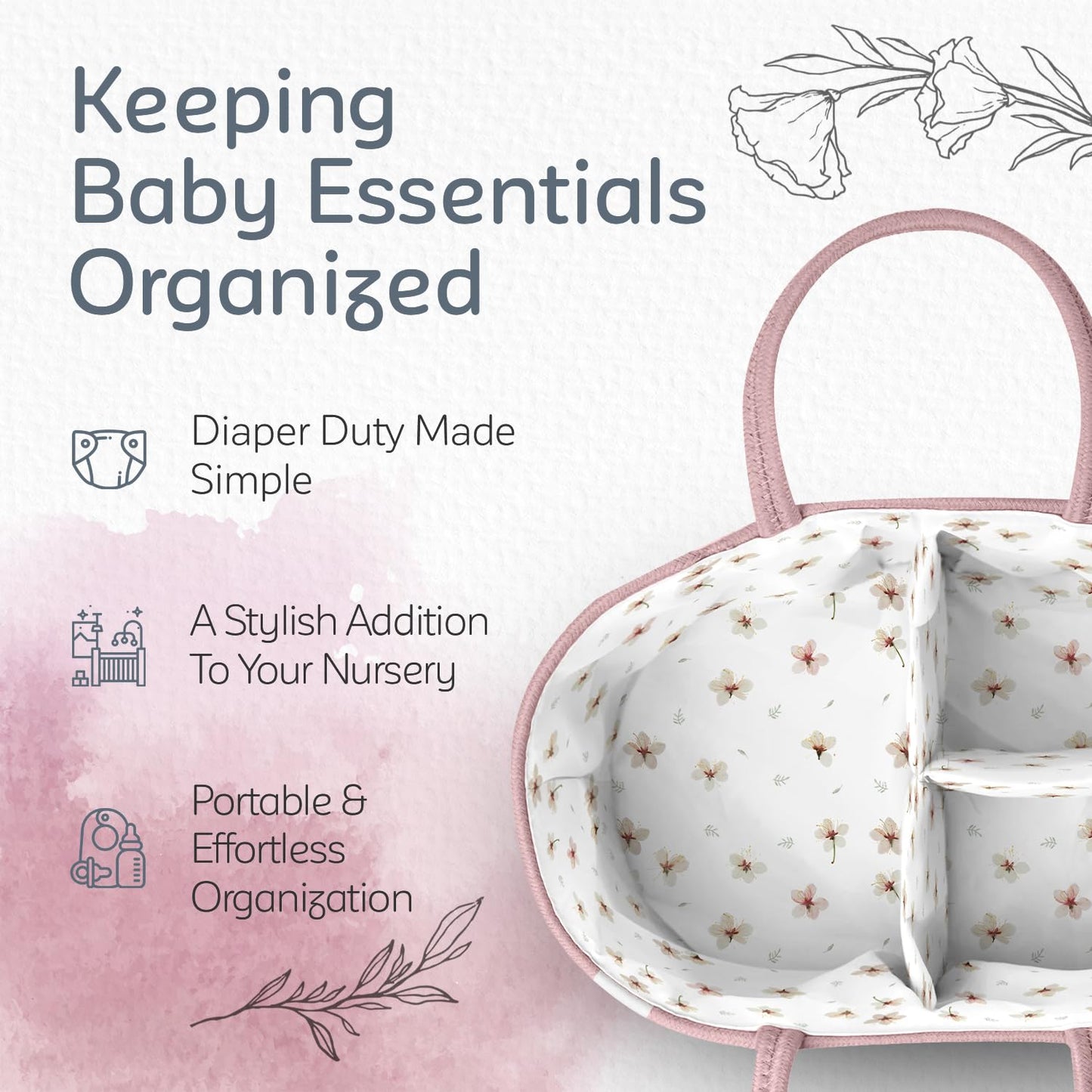 Caddy Organizer for Baby Nursery Basket with Handle Lid Nursing Caddy with Changing Table Organizer Cart