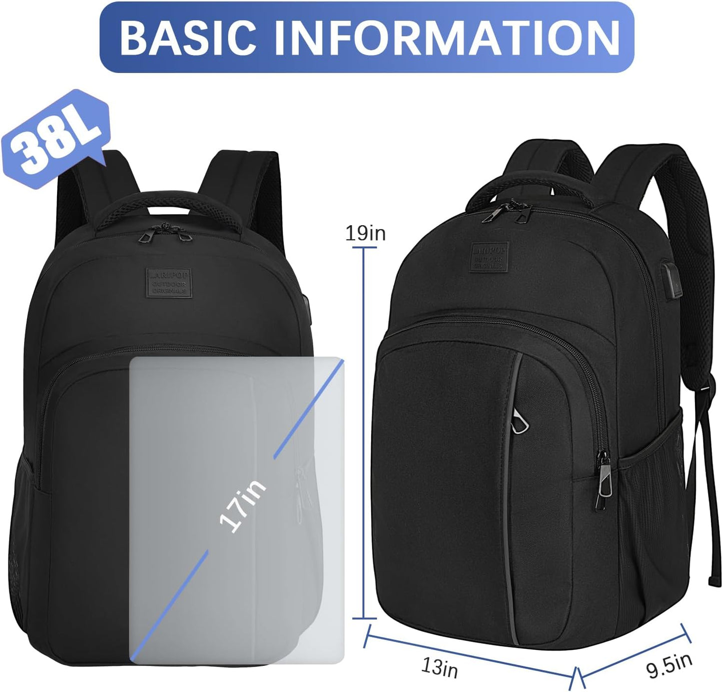 Extra Large Backpack 17.3 Inch Business Laptop backpack for Men Women with USB Charging Port Water Resistant