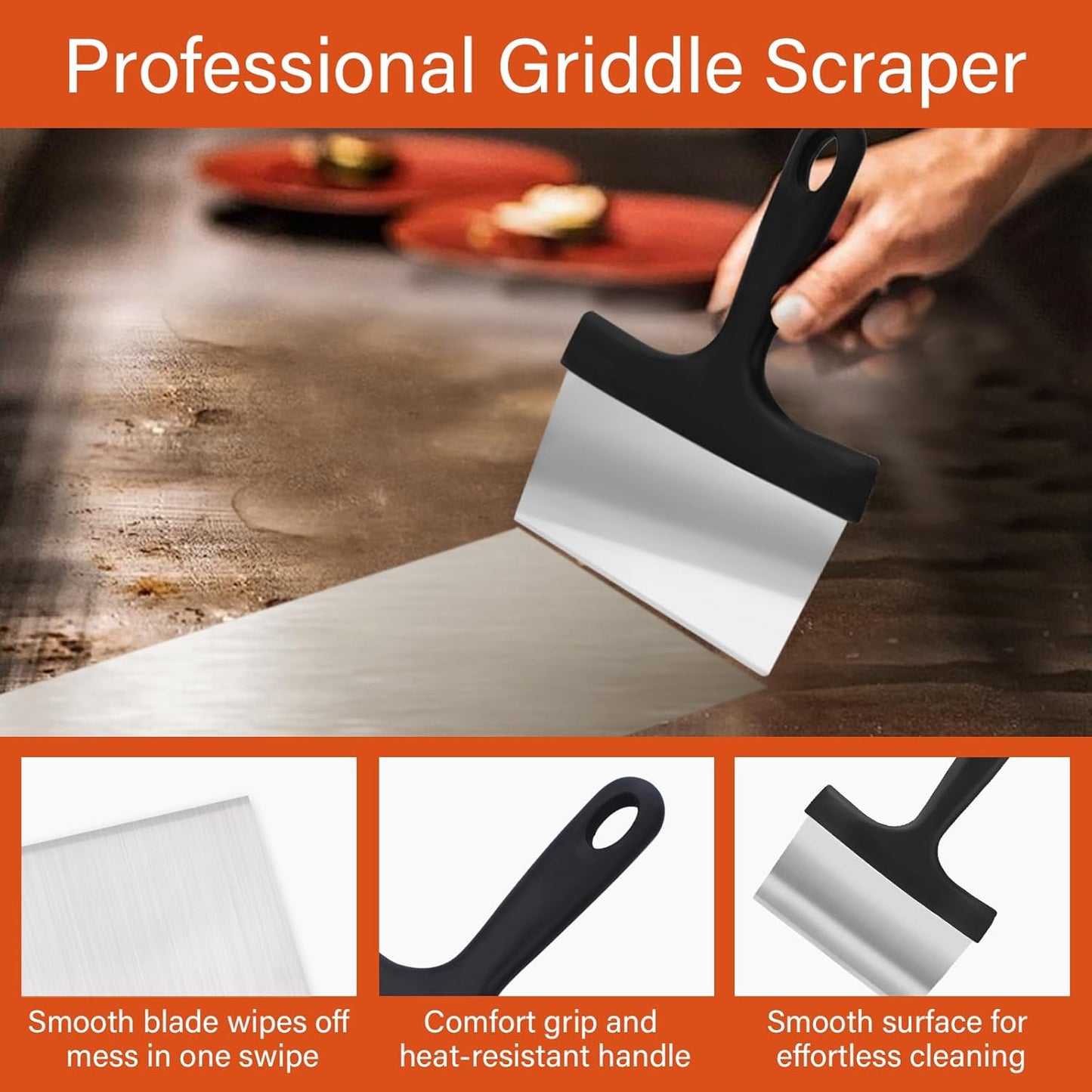 10 Pieces Griddle Cleaning Kit for Blackstone & More Professional Flat Top Grill Cleaning Kit with Heavy Duty Griddle Scraper