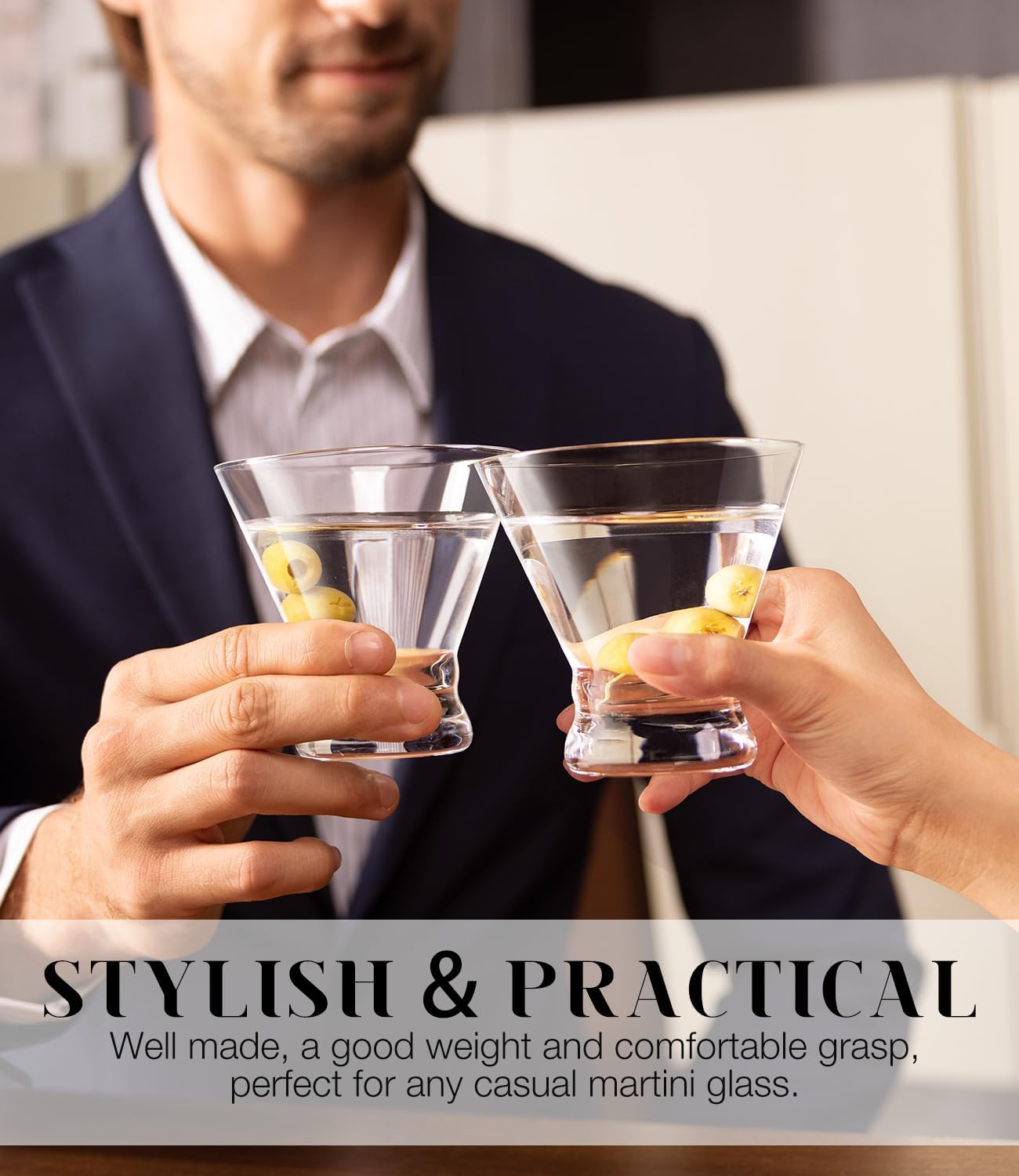 Glasses Set of 4 Stemless Martini Cocktail Glasses for Margarita Manhattan Cosmopolitan Home Bar, Evening Parties, Birthdays