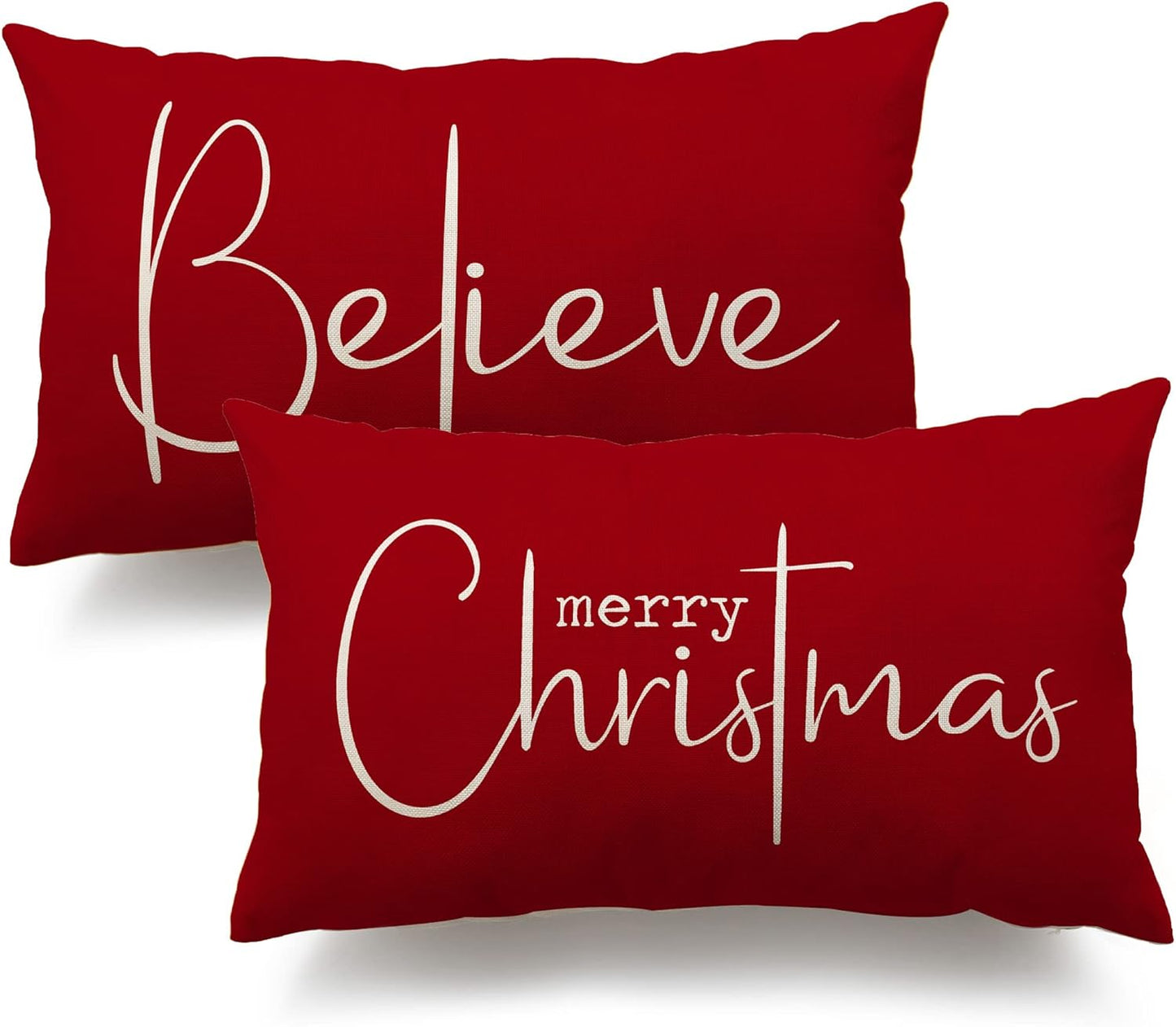 Throw Pillow Covers 12x20 Inch Set of 2 Merry Christmas Farmhouse Decorations Believe Holiday Decor