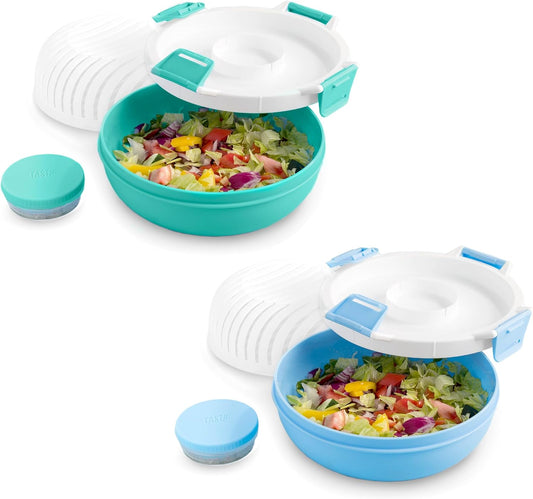 2 Pack Salad Boss To-Go Bowls All-in-One Salad Maker with Multi-Use Colander Leak-Proof Lid