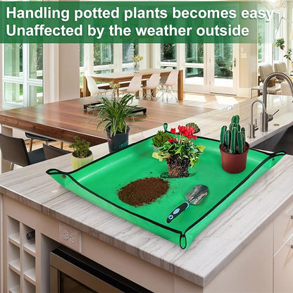 Indoor Plant Transplanting and Mess Control 27"x 27" Thickened Waterproof Potting Tray Foldable Succulent Potting Mat