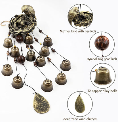 Wind Chimes for Outside with 12 Wind Bells for Glory Mothers Love Gift Bird Bells Chimes Hanging Decoration