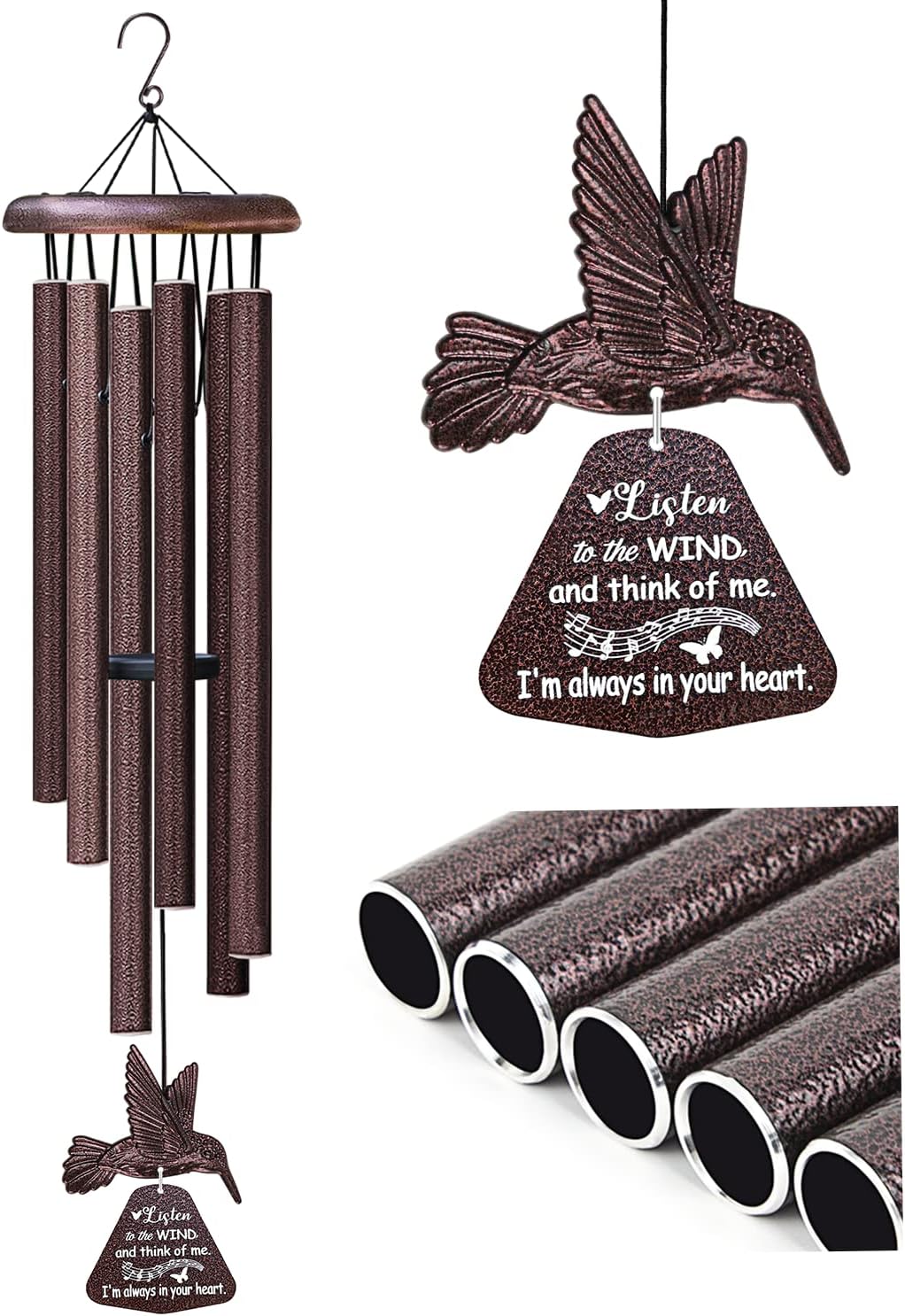 Chimes with Hummingbird Wind Spinner Memorial Wind Chimes for Loss of Loved One Prime