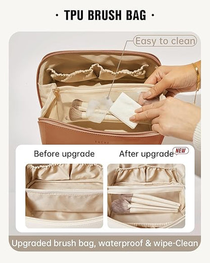 Large Capacity Cosmetic Bag for Women Waterproof PU Leather Flat Open Portable Toiletry Bag for Skincare
