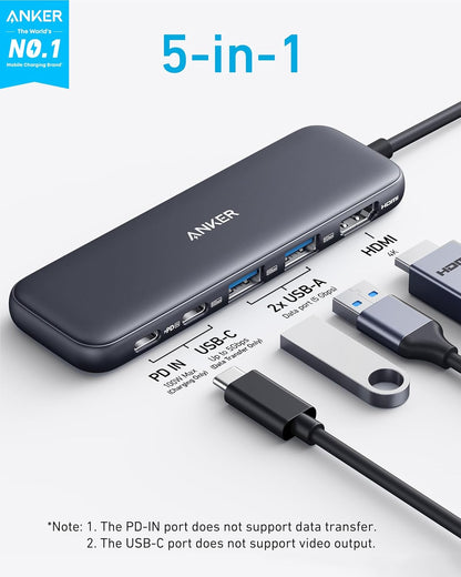 USB C Hub 5-in-1 USBC to HDMI Splitter with 4K Display 1 x Powered USB-C 5Gbps & 2×Powered USB-A 3.0 5Gbps Data Ports