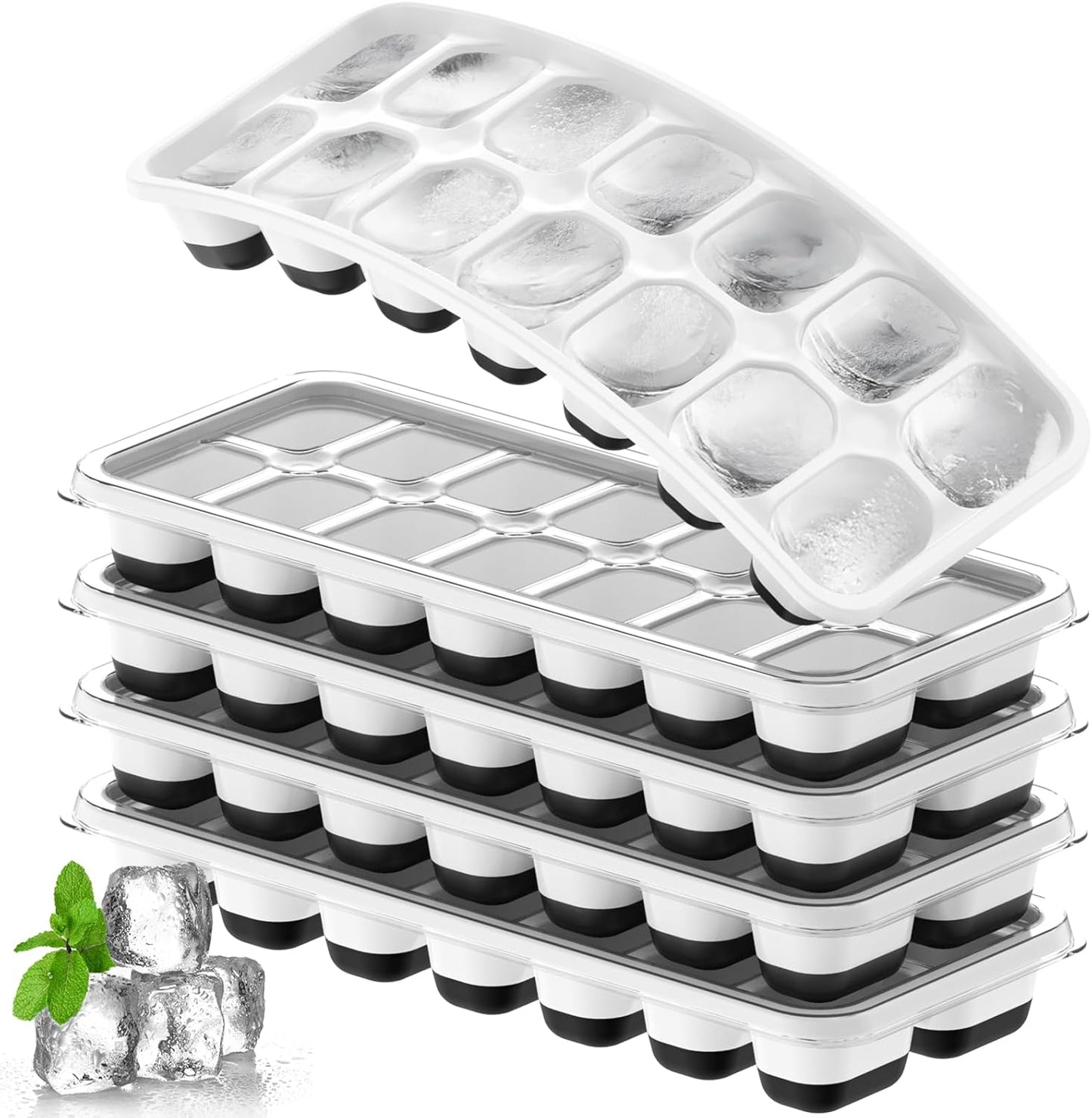 5 Pack Stackable Silicone Ice Cube Trays with Lid Easy Release Reusable Ice Tray, BPA-Free Rectangular Ice Cube