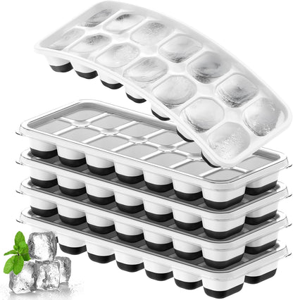 5 Pack Stackable Silicone Ice Cube Trays with Lid Easy Release Reusable Ice Tray, BPA-Free Rectangular Ice Cube