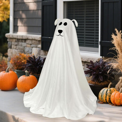 Light-Up Freestanding Spooky Ghost Dog with Remote String Lights Battery Operated Halloween Ghost Dog
