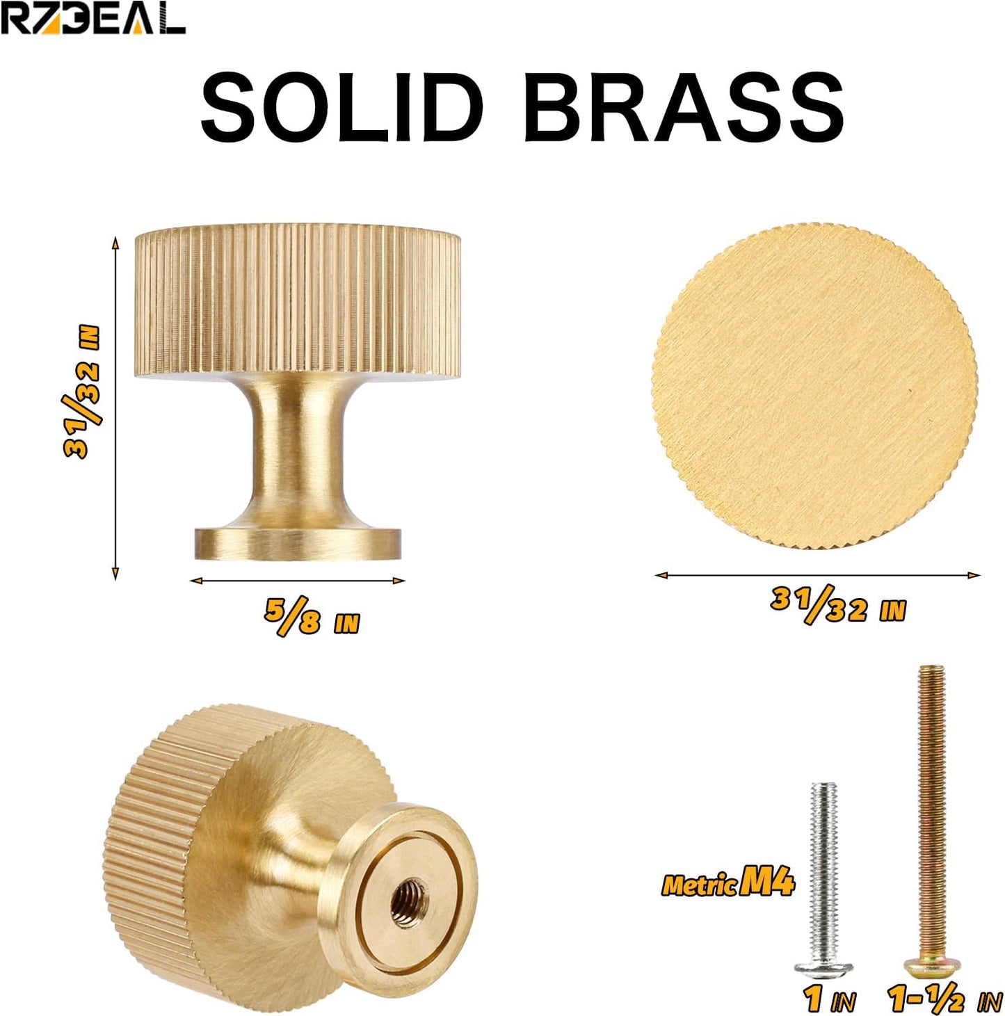 4pcs Solid Brass Cabinet Knobs Pulls Cabinet Drawer Dresser Gold Knobs Modern Handles