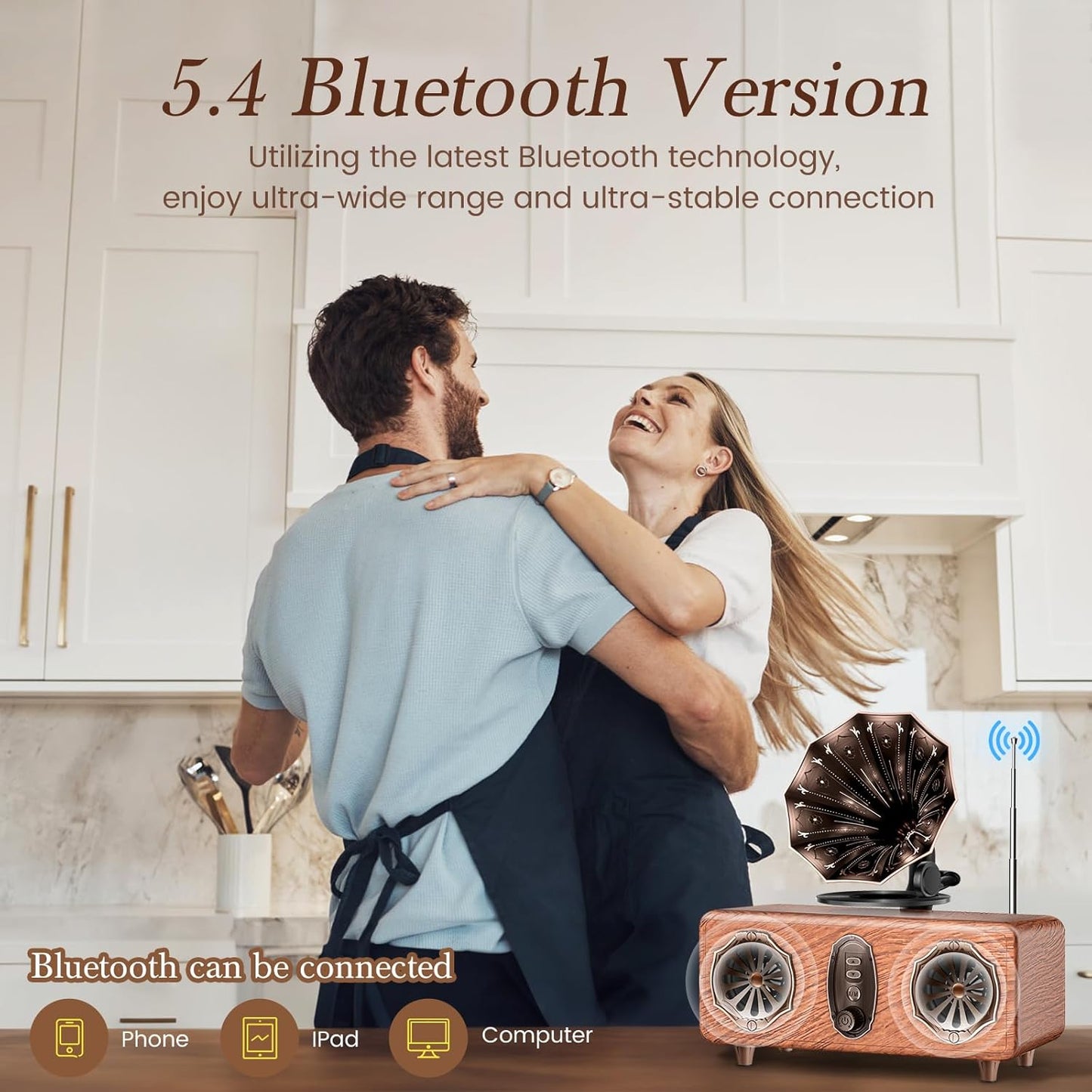 Retro Bluetooth Speaker Retro Radio with 5.4 Bluetooth Version FM Radio Bass Vintage Wireless Speaker