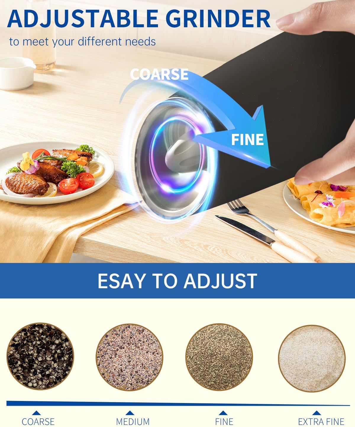 Electric Salt and Pepper Grinder Set Automatic Salt and Pepper Grinder Set with LED Light Battery Operated