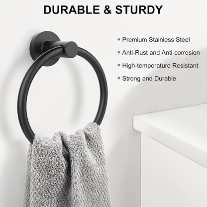 Towel Holder for Bathroom Wall Matte Black Towel Ring Stainless Steel Hand Towel Holder
