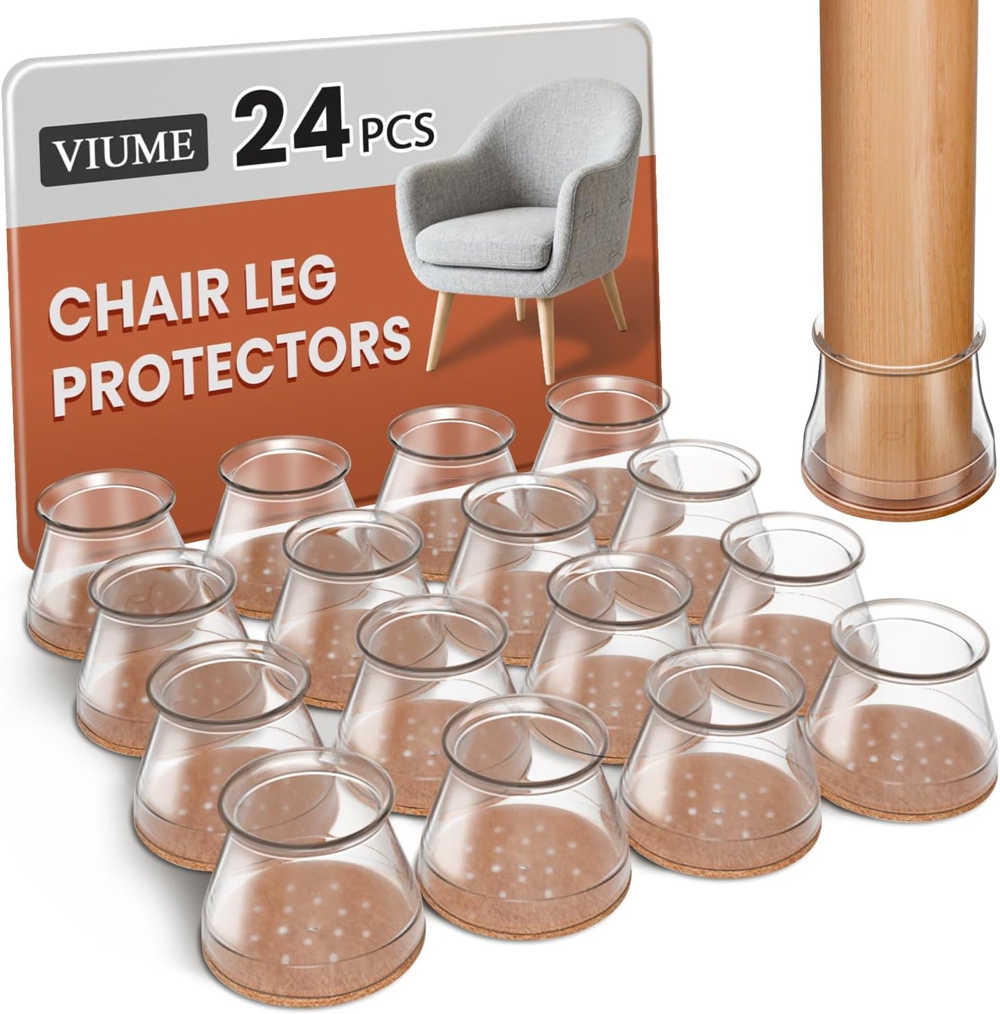 24 Pcs Chair Leg Floor Protectors for Hardwood Floors Silicone Covers Felt Pads Furniture