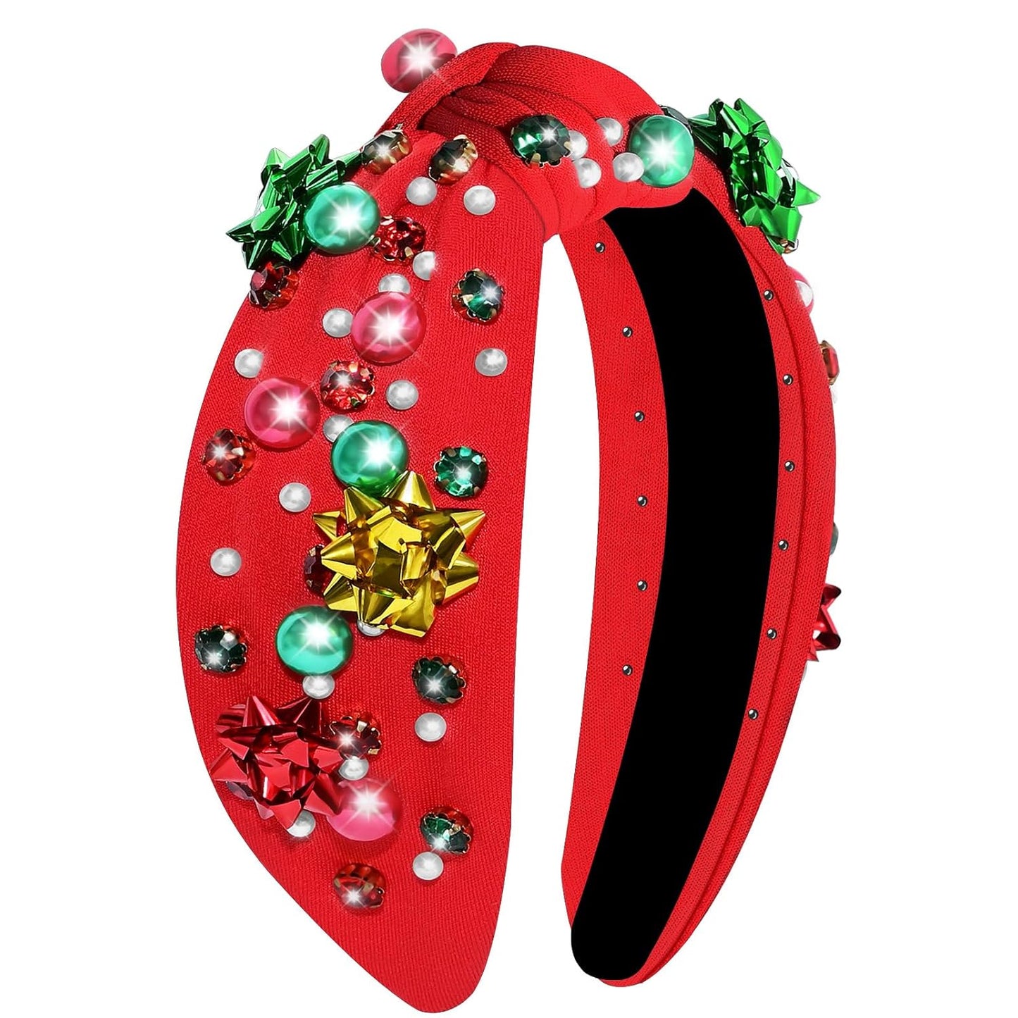 Headbands with Christmas Tree Crystal Pearl Snowflake Decorations Holiday Overalls Hairband for Sweaters Outfits