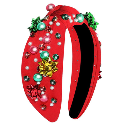 Headbands with Christmas Tree Crystal Pearl Snowflake Decorations Holiday Overalls Hairband for Sweaters Outfits