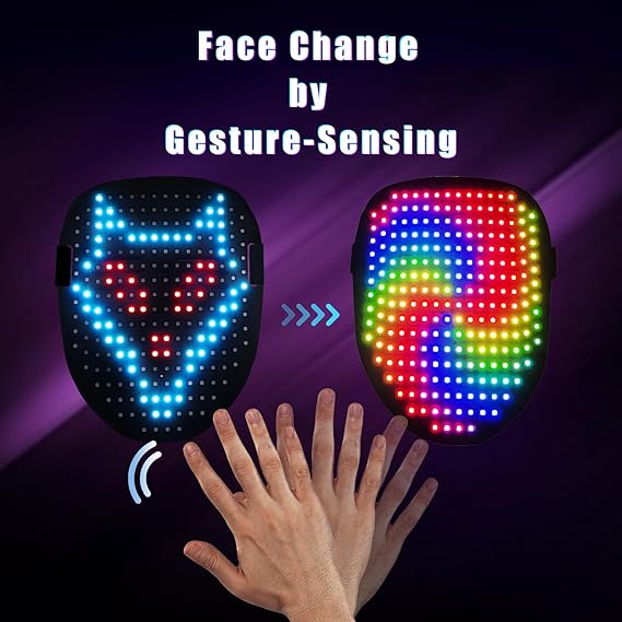 Mask Light up Mask with Gesture Sensing Cool Face Transforming Mask, Perfect Gifts for Halloween Christmas Birthday