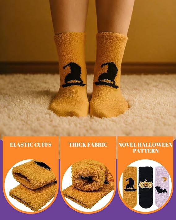 Century Star Halloween Fuzzy Socks  Slipper Fall Fluffy Cozy Warm Super Soft Cute Home Spooky