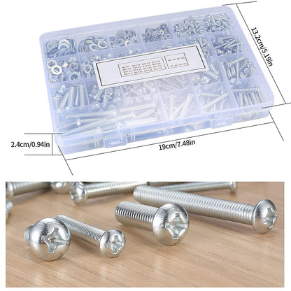 1080 Pcs Screws Bolts and Nuts Assortment Kit, Metric Machine Screws and Nuts and Flat Washers, M3/M4/M5/M6 Cross Slotted Round
