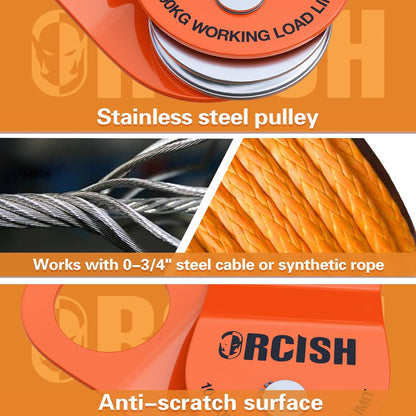 22,000 LBS Capacity Block and Tackle Pulley System Work with 0-3/4” Rope Winch Hook Accessories, Heavy Duty