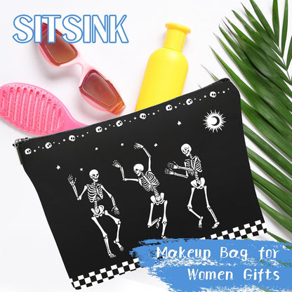 Dark Black Makeup Bags Girls Women Purse, Dancing Gesture Skull Halloween Gifts