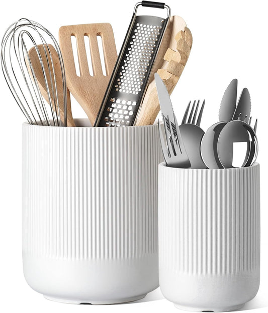 Utensil Holder 7.3"+5.4" Ceramic Kitchen Utensil Holder for Countertop Large Cooking Utensil