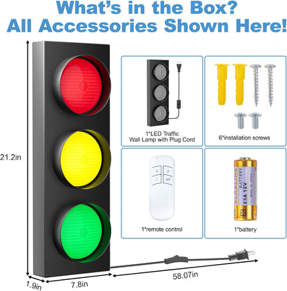 Traffic Light Lamp Decor on Wall Remote Control LED with Easy Installation Stop Signal Adjustable