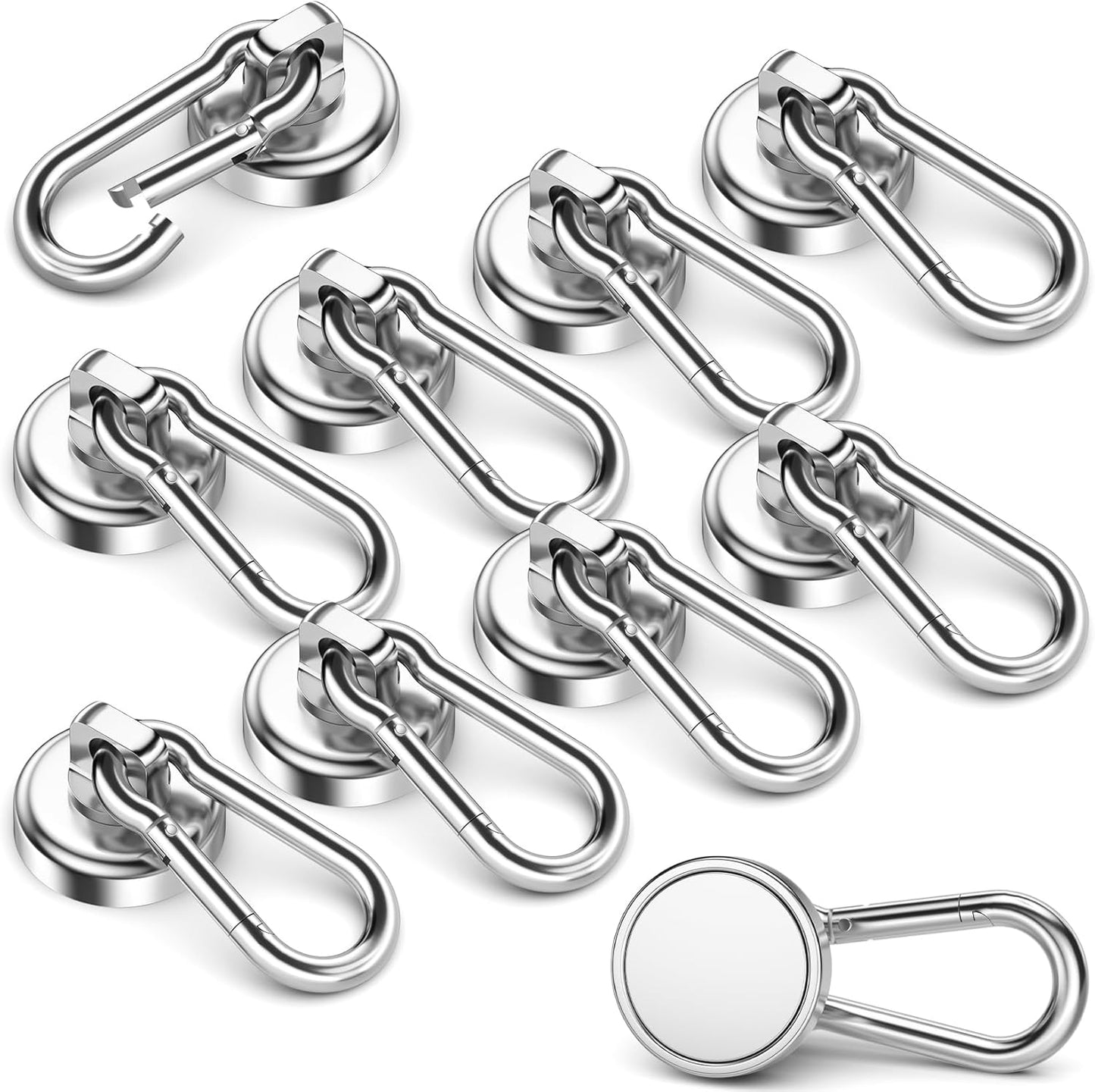 10 Pack Strong Neodymium Magnetic Hooks Heavy Duty with Swivel Carabiner 70LBS Magnet Hooks